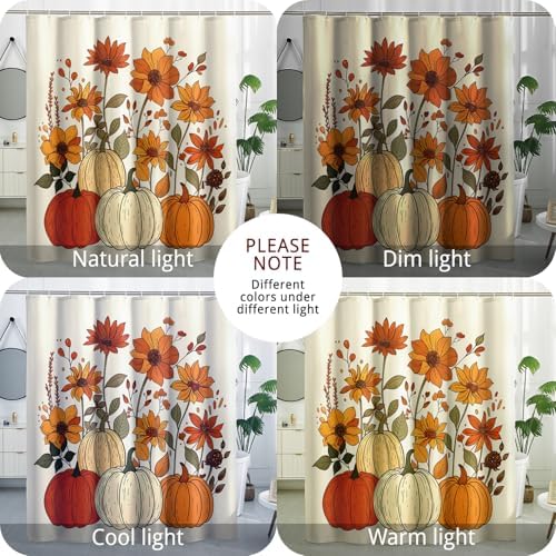 Fall Cream Pumpkin shower curtain set Autumn line drawing 62x72 TPHIHpT