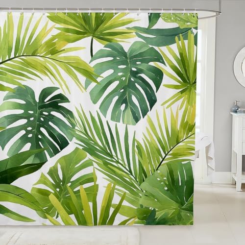 Tropical Leaves Bathroom Curtain for Kids 72x84 Soft Durable