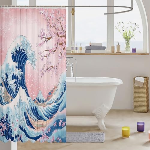Feelyou Japanese Wave Bath Curtain for Boys Girls 72x72