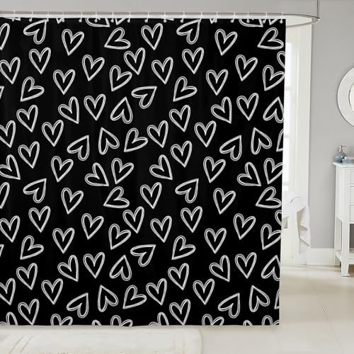 jejeloiu Cute Heart Pattern Shower Curtain Set 1