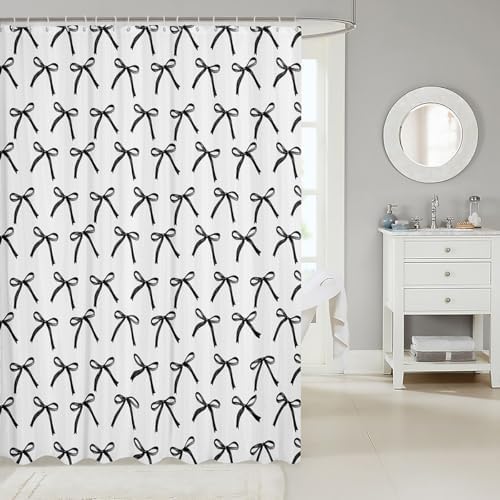 72 Cartoon Bowknot Shower Curtains Set 12 Hooks