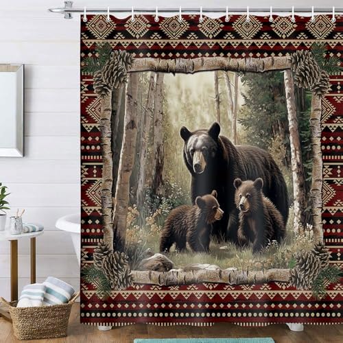 Cabin Bear Shower Curtain Set with Hooks