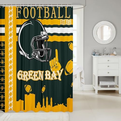 Feelyou 72x72 Green Bay Football Bath Curtain Easy Setup for Home Use