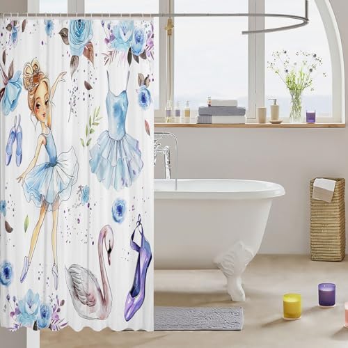 Ballet Dance Girl 72 Shower Curtain with 12 Hooks Dreamy Swans Flowers