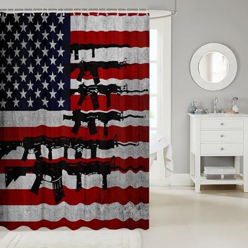 Hot American Flag Bath Curtain 84L x 72W - 72x72 Set