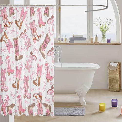 Feelyou Pink Western Bath Curtain Cowgirl Cowboy Boots