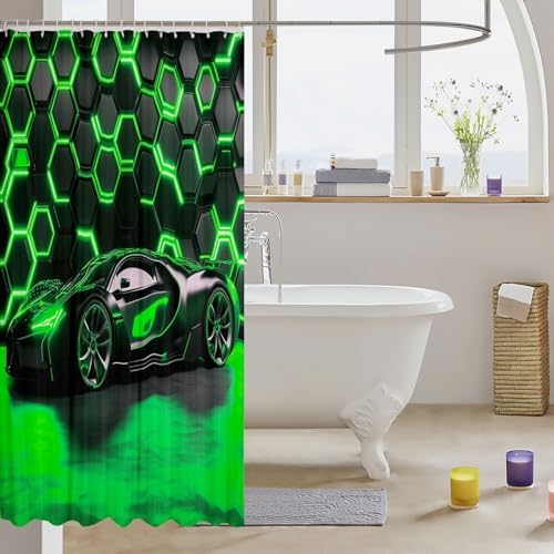 72x72 Green Racing Car Shower Curtain