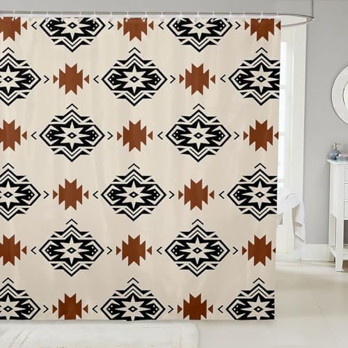 7jeloiu Striped Boho Bath Curtain 72x84 Southwestern Geometric Design