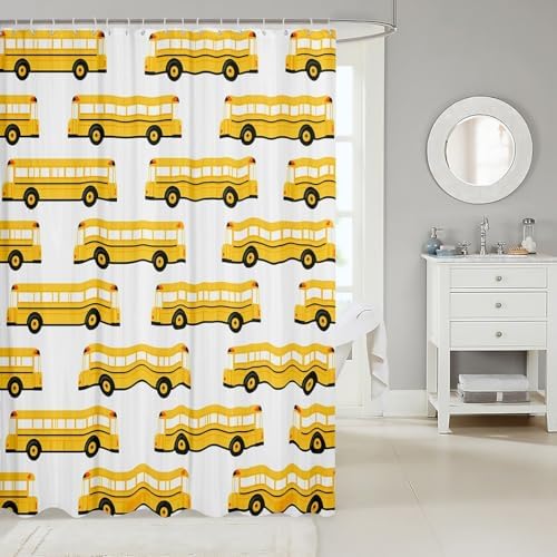 Bring Vivacity to Your Bathroom with the RezsoyeN Yellow Bus Shower Curtain Set