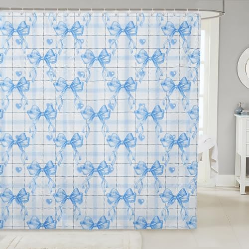 Feelyou Blue Watercolor Bow Shower Curtain Set
