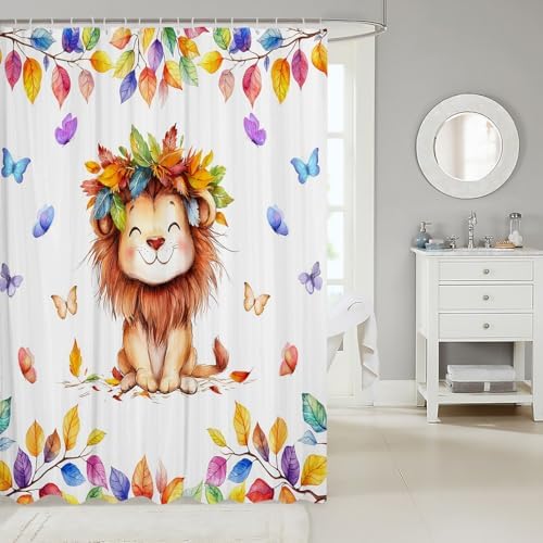 Kawaii Lion Waterproof Bathroom Curtain for Kids