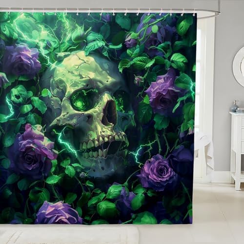 Manfei Gothic Skeleton Kids Shower Curtain Set with 12 Hooks
