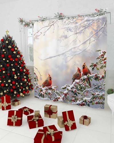 High-Quality Waterproof Bath Shower Curtain with Rustic Winter Birds Design