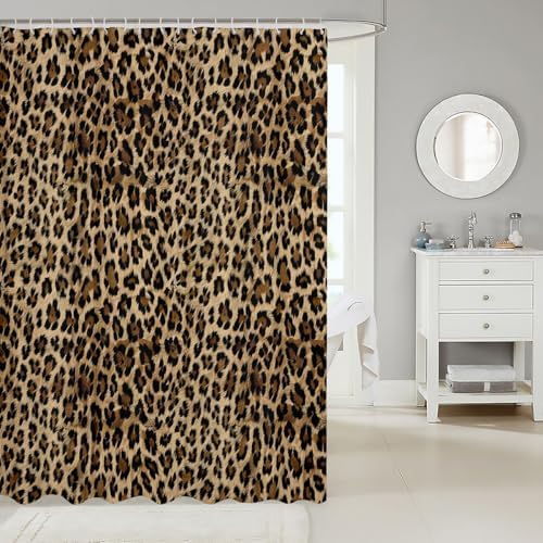 Feelyou Kids Leopard Print Shower Curtain Cowhide Bath Curtain Set Brown 72x78