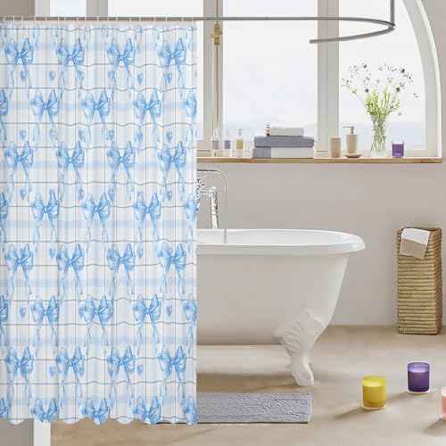 Feelyou Blue Watercolor Bow Shower Curtain Set