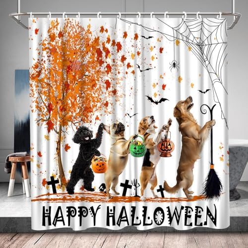 Cute Halloween Thanksgiving Shower Curtain with 14 Hooks 70x78