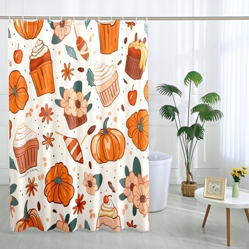 72x72 Beige Fall Food Shower Curtain Set