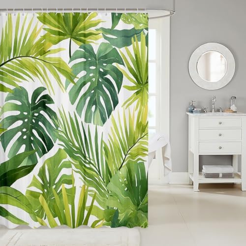 Tropical Leaves Bathroom Curtain for Kids 72x84 Soft Durable