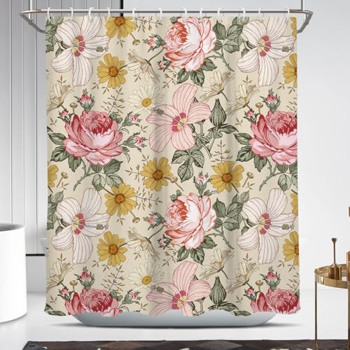 Coxila Pink Floral Shower Curtain Set