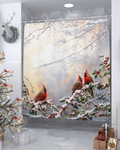 High-Quality Waterproof Bath Shower Curtain with Rustic Winter Birds Design