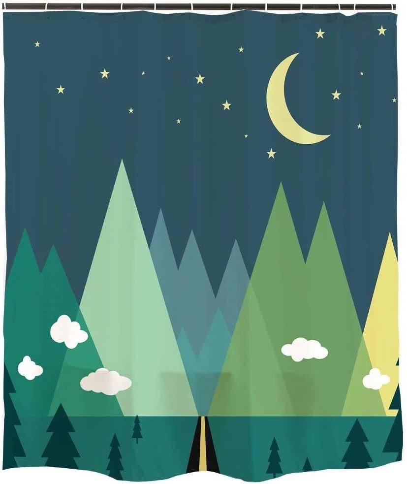Ofat Home Green Mountain Forest Kids Shower Curtain Set