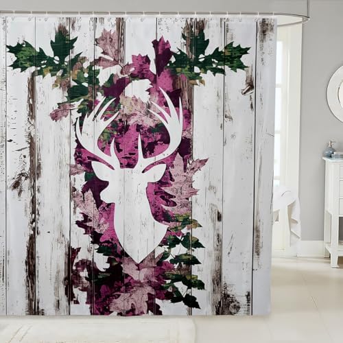 Deer Hunting Shuffleboard Pink Camo Bathroom Shower Curtain Set 72x72