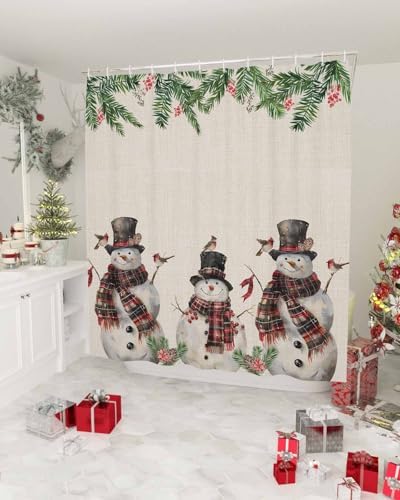 Anzona Christmas Snowman Waterproof Shower Curtain Set