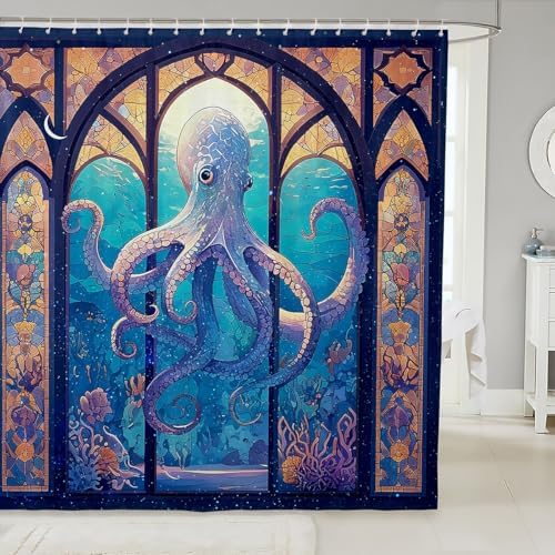 Feelyou Octopus Bath Curtain Waterproof Stylish for Kids and Adults
