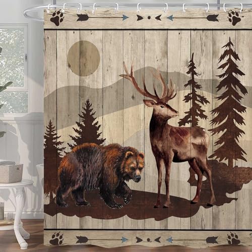 Rustic Cabin Shower Curtain with Hooks
