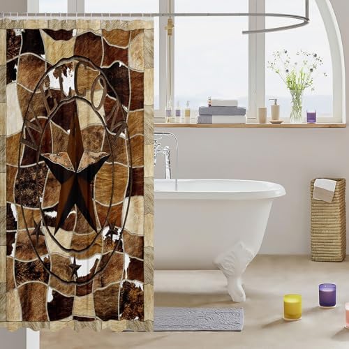 Vibrant Rustic Cowhide Bath Curtain Western Texas Star