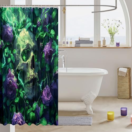 Manfei Gothic Skeleton Kids Shower Curtain Set with 12 Hooks