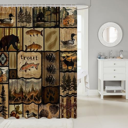 Feelyou-Wildlife shower curtain with Bear and Deers