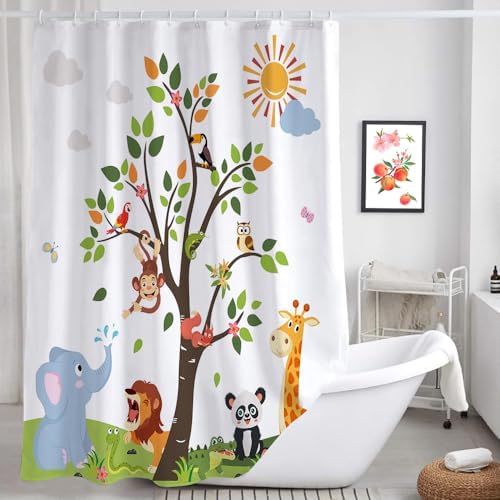 Cute Cartoon Animals Shower Curtain for Kids 70x70in