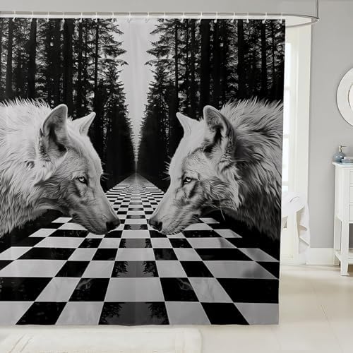 Manfei Wolf Kids Bathroom Shower Curtains Geometric Check 72x72 - 10Pack