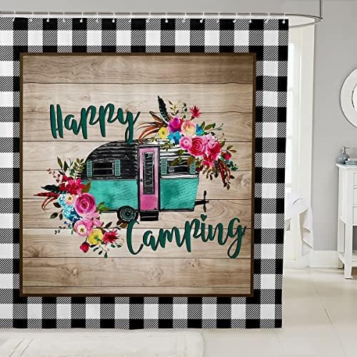 Manfei RV Happy Travel Shower Curtains