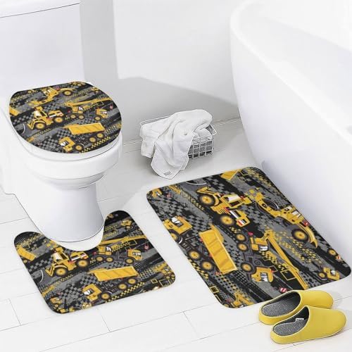 Cool Boys Girls Room Excavator 4-Piece Waterproof Shower Curtains Set