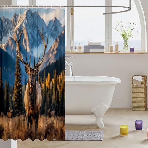 Feelyou Deer Bath Curtain 72x78 Wild Animal Shower Curtain Set