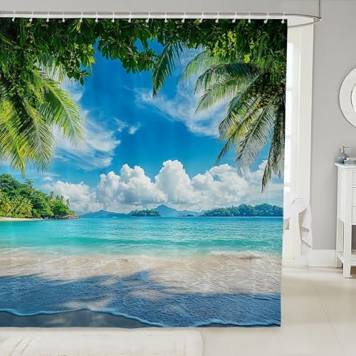 jejeloiu Blue Ocean Bath Curtain Set