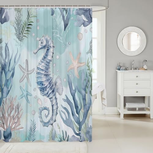 Seahorse Bath Curtain Set Ocean Marine Kids Decor