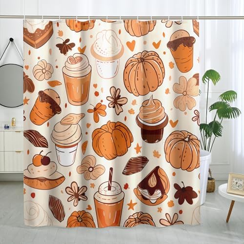 Elegant Autumn Beige Fall Shower Curtain Set