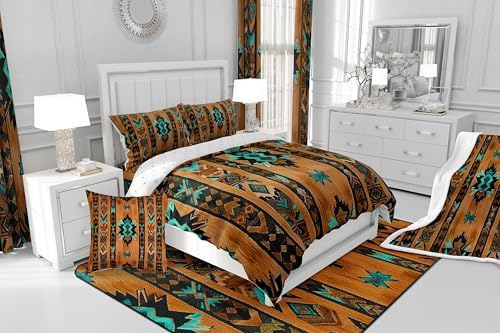 Feelyou Brown Southwestern Geometric Shower Curtain Set