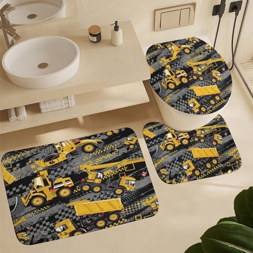 Cool Boys Girls Room Excavator 4-Piece Waterproof Shower Curtains Set