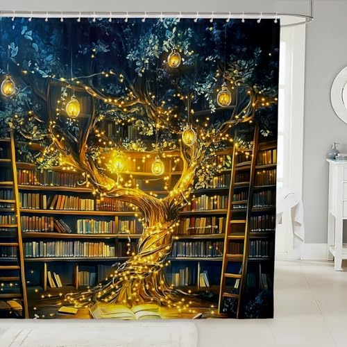 RezsoyeN Book Themed Waterproof Shower Curtain Set