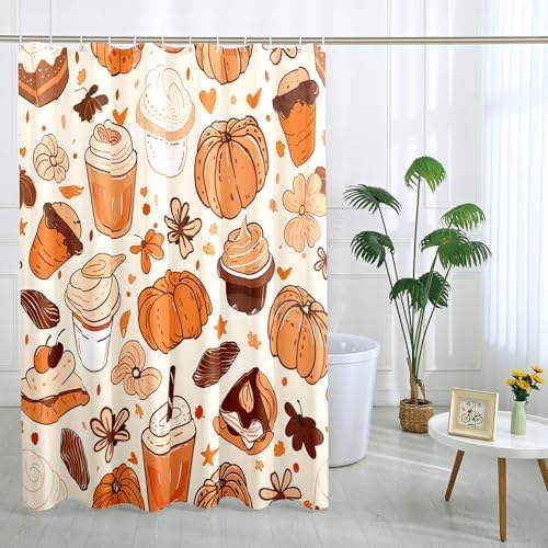 Elegant Autumn Beige Fall Shower Curtain Set