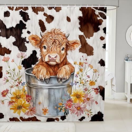 jejeloiu Cute Highland Cow Shower Curtain Set
