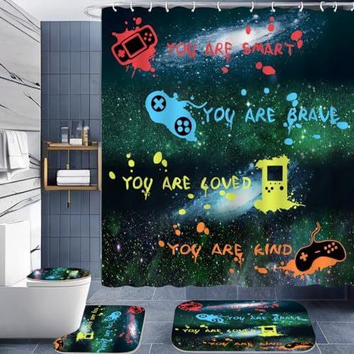 ALEXEX 4 PCS Star Outer Space Kids Shower Curtain Set