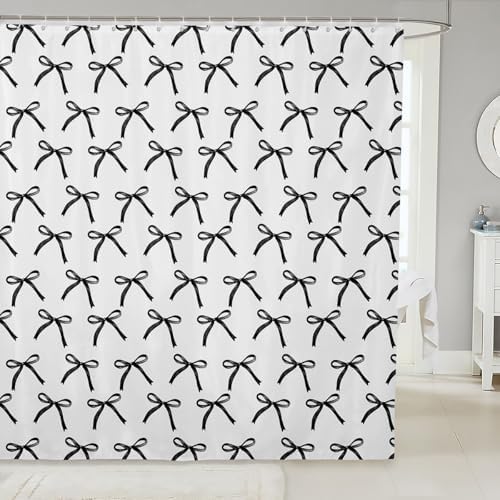 72 Cartoon Bowknot Shower Curtains Set 12 Hooks