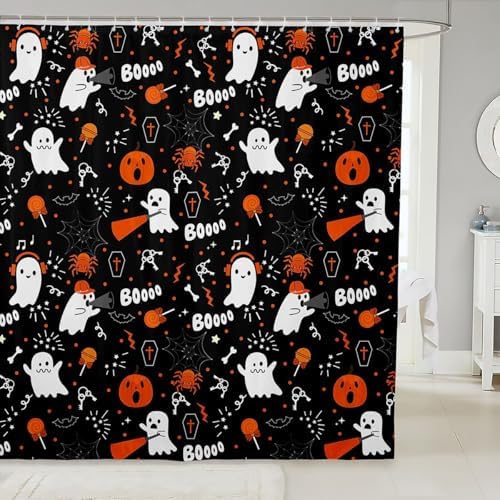 Cute Ghost 72x72 Washable Halloween Bath Curtain Set