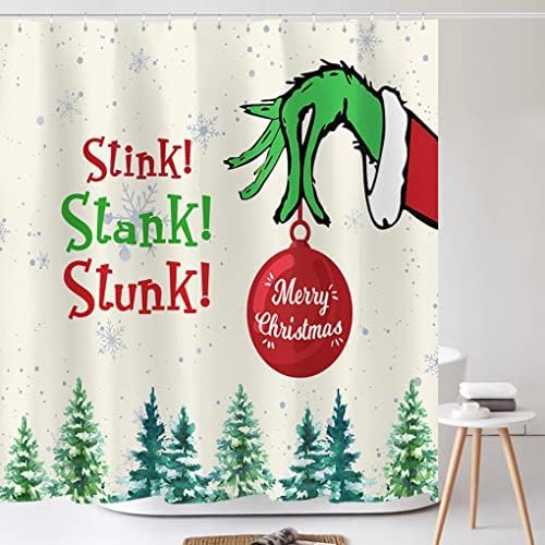 Tititex Merry Christmas Grinch Shower Curtain Set