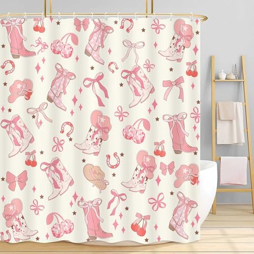 DYNH Pink Bow Western Shower Curtain Set